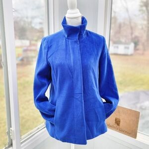 Land’s End Royal Blue High Mock Collar Concealed Button Up Short Jacket Size 4